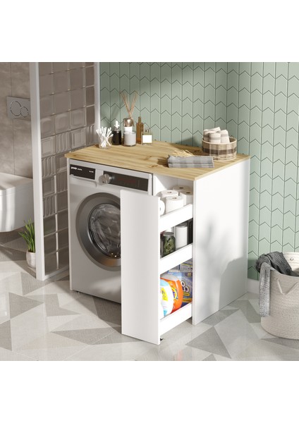 Siena Çamaşır Makinesi Dolabı Çekmeceli Keçe-Beyaz Sa1-Wk modelleri