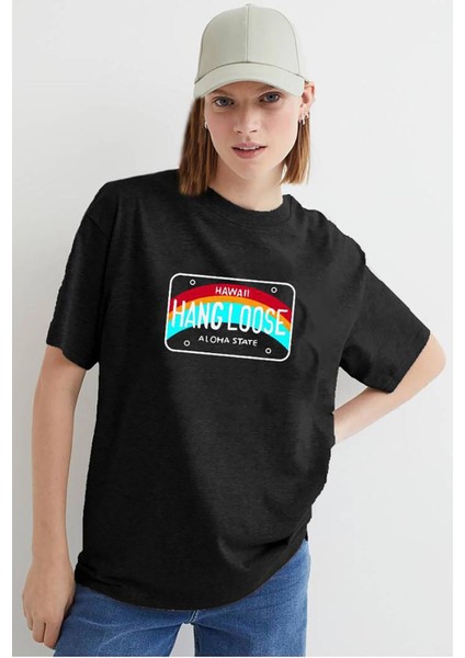 Kadın Siyah Baskılı Oversize T-Shirt MG808