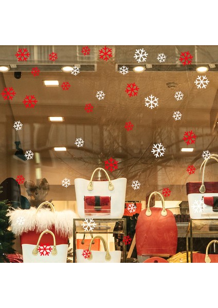 40 Adet Küçük Büyük Kırmızı Beyaz Kar Taneleri Yılbaşı Vitrin Sticker STK4120 fiyatları