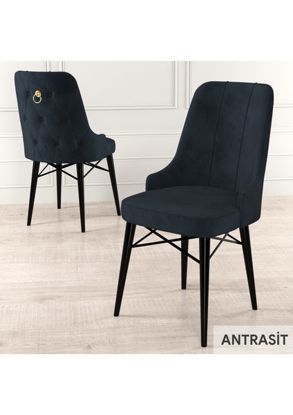 Concept Are Serisi, 80X132 Açılabilir Siyah Mermer Desen Mutfak Masası Takımı, 4 Sandalye