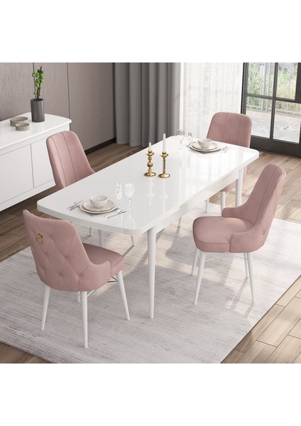 Concept Are Serisi, 80X132 Açılabilir Mdf Masa, Beyaz Mutfak Masa Takımı, 4 Sandalye fiyatları