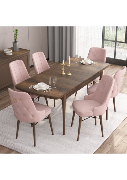 Concept Are Serisi, 80X132 Açılabilir Mdf Masa, Barok Ahşap Desenli Mutfak Masa Takımı, 6 Sandalye fiyatları