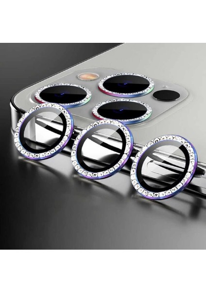 Apple iPhone 12 Pro Max Taşlı Kamera Lens Koruyucu Çerçeveli Koruyucu