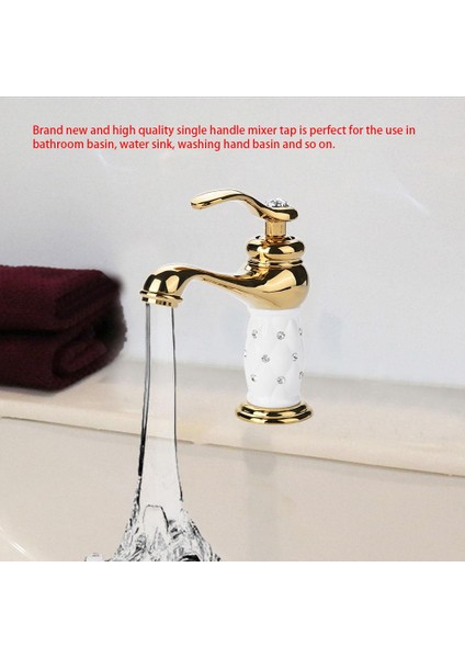 Yapay Elmas Süslü Lavabo Musluğu - Beyaz (Yurt Dışından)