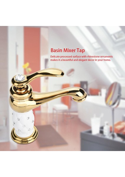 Yapay Elmas Süslü Lavabo Musluğu - Beyaz (Yurt Dışından)