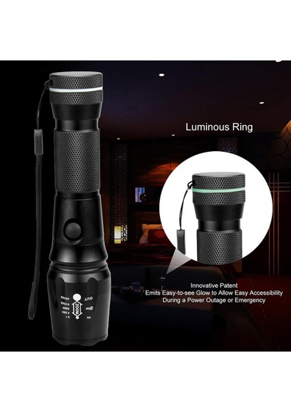 T6 Parlama Teleskopik Odaklama El Feneri Manyetik Kullanım 18650 Pil El Feneri (Yurt Dışından)