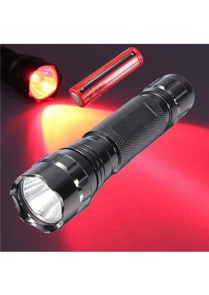 Elfeland LED WF-501B Kırmızı Yeşil Uv Işığı El Feneri Lambası+B 18650 - Kırmızı Işık (Yurt Dışından)