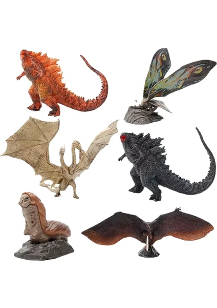 6pcs Yanan Godzilla Gojira Kral Ghidorah Mothra Rodan Action Figure Oyuncaklar (Yurt Dışından)