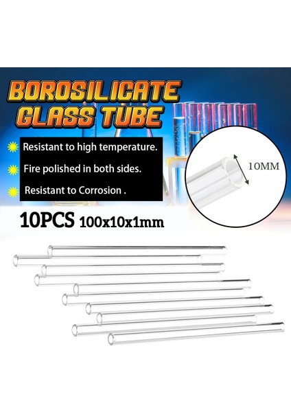 10 Adet Uzunluk 100 X10X1MM Kalın Duvar Borosilikat Cam Üfleme Tüpü Boru Seti