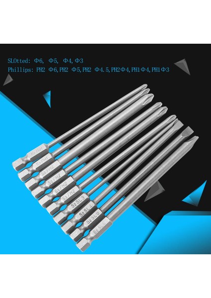 10 Adet S2 Çelik Çapraz Kafa Ph1 Ph2 Yuvası Tornavida Uçları Seti 1/4 Inç Altıgen Şaft 100MM