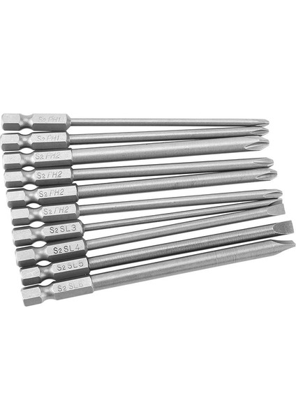 10 Adet S2 Çelik Çapraz Kafa Ph1 Ph2 Yuvası Tornavida Uçları Seti 1/4 Inç Altıgen Şaft 100MM