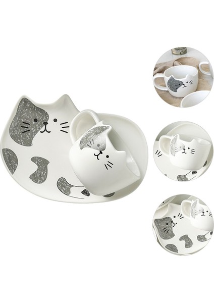 1 Set Güzel Kedi Seramik Kupası Narin Kupası Kupası Içecek Kupası Daire | Kupalar (Yurt Dışından)