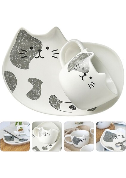 1 Set Güzel Kedi Seramik Kupası Narin Kupası Kupası Içecek Kupası Daire | Kupalar (Yurt Dışından) fiyatları