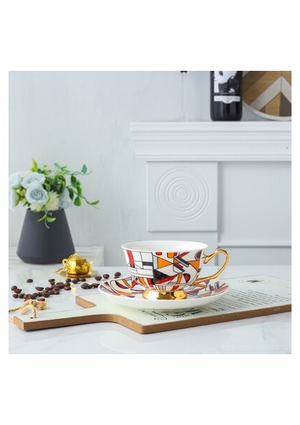 Kahve Fincanı Ve Tabağı Ingiliz Öğleden Sonra Çay Bardağı Çanak Seti Mozaik Geometrik Desen Moda Espresso Latte Bardak | Kahve Fincanı Ve Tabak Setleri (Yurt Dışından)