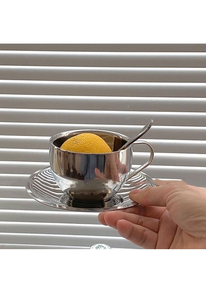 304 Paslanmaz Çelik Kahve Fincanı Ve Plaka Seti Öğleden Sonra Çay Sütü Çay Bardağı Fotoğraf Sofra Içecek Seti | Kahve Fincanı Ve Tabak Setleri (Yurt Dışından)