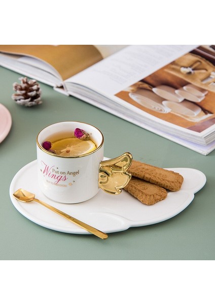 Yaratıcı Kanat Kupası Kanatlı Plaka İle Nordic Seramik Kahve Çay Latte Fincan Fincan Saksı Set Ev Ofis Drinkware Sevimli Doğum Günü Hediyesi | Kupa Ve Tabaklar (Yurt Dışından)