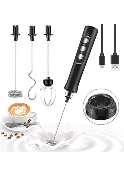 Elektrikli Süt Frother 3 In1 Mikser Blender 3 Bıyık İle El El Sanatları Usb Şarj Süt Köpük Yumurta Mikser Kahve, Latte, Cappuccino | Sütlüler (Yurt Dışından)