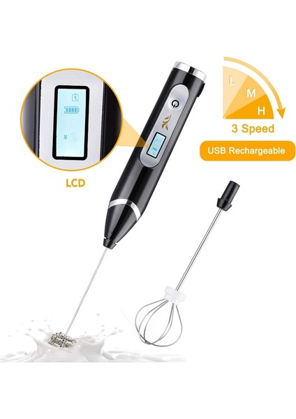 Lcd Elektrikli Süt Froother El Usb Şarj Edilebilir 3 Hız Köpük Makinesi Elektrikli Çırpma Süt Cappuccino Foamer Mikser Blender İle | Sütlüler (Yurt Dışından)