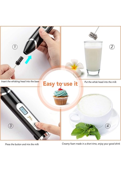 Lcd Elektrikli Süt Froother El Usb Şarj Edilebilir 3 Hız Köpük Makinesi Elektrikli Çırpma Süt Cappuccino Foamer Mikser Blender İle | Sütlüler (Yurt Dışından)