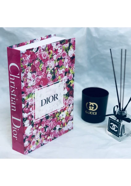 Lovely Book & Book Dior Pembe Kır Çiçekli Açılabilir Dekoratif Kitap Kutusu