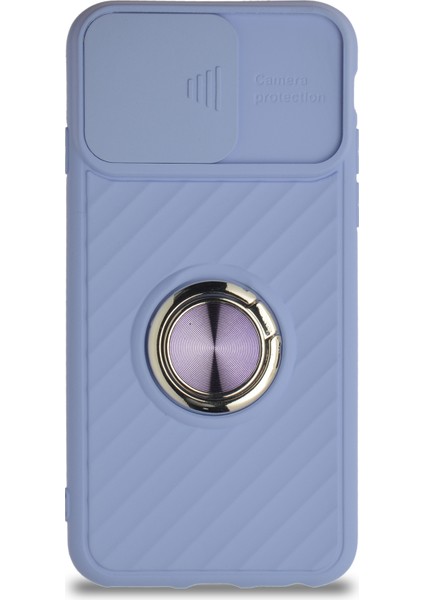 Apple iPhone 6 Kapak Kamera Korumalı Yüzüklü Pastel Silikon Kılıf - Lila