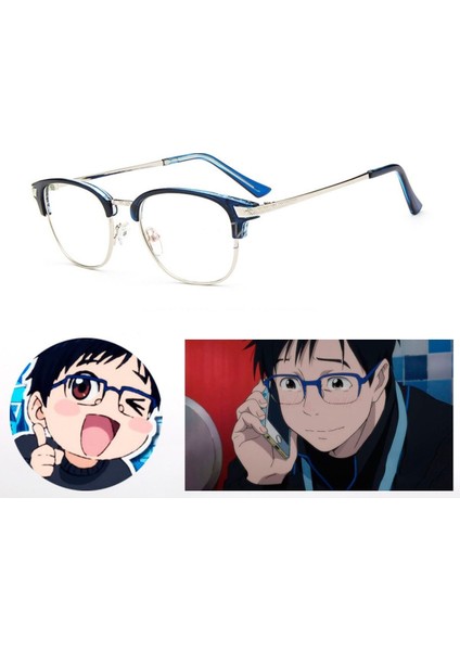 Yuri Mavi Yarım Çerçeve Gözlük Cosplay Acc Lens İle (Yurt Dışından)