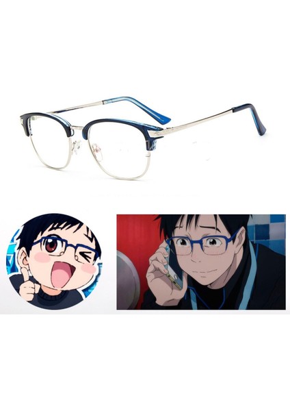 Yuri Mavi Yarım Çerçeve Gözlük Cosplay Acc Lens İle (Yurt Dışından)
