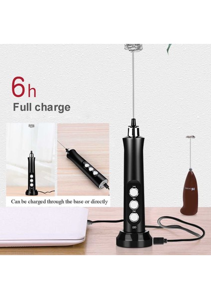 3 Başlıklı Usb Şarjlı Çırpıcı El Mikseri - Siyah (Yurt Dışından)
