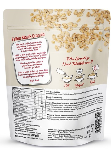 Glutensiz Yulaf Ezmesi 300 gr + Granola Klasik 300 gr