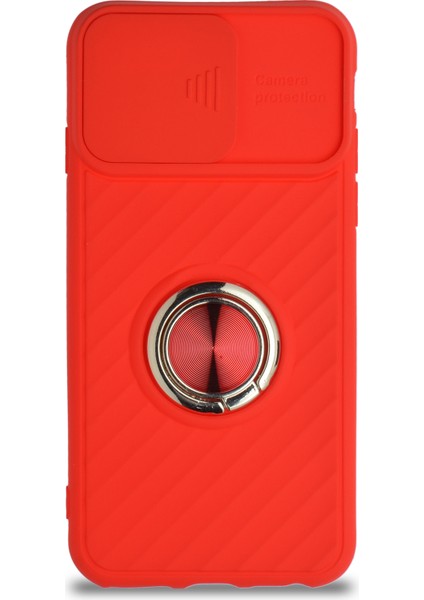 Apple iPhone 6s Kapak Kamera Korumalı Yüzüklü Pastel Silikon Kılıf - Kırmızı