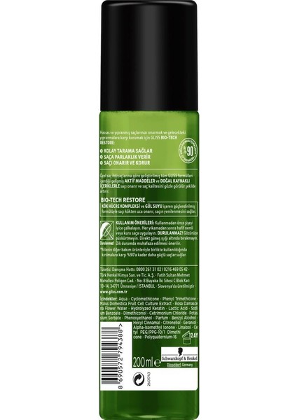 Bio-Tech Restore Güçlendirici Sıvı Saç Bakım Kremi - Kök Hücre Kompleksi ve Gül Suyu ile 200 ml
