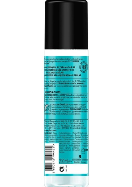 Schwarzkopf Gliss Million Gloss Sıvı Saç Bakım Kremi 200 ML