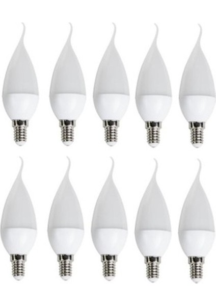 10 Adet 8W Günışığı Sarı Işık LED Mum Kıvrık Ampul Avize Ampulü E14 Ince Duylu 3200K