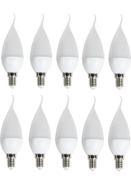 10 Adet 8W Günışığı Sarı Işık LED Mum Kıvrık Ampul Avize Ampulü E14 Ince Duylu 3200K