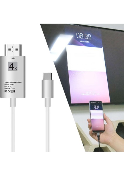 USB Tipi C Için HDMI Kablosu Adaptörü 4K 6.6ft Uyumlu Dizüstü HDMI Monitör / Ekran - Beyaz (Yurt Dışından)