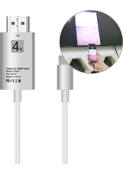 USB Tipi C Için HDMI Kablosu Adaptörü 4K 6.6ft Uyumlu Dizüstü HDMI Monitör / Ekran - Beyaz (Yurt Dışından)