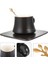 Daire Ve Kaşıkla 1 Adet Kahve Fincanı Seramik Çay Bardağı Tabağı Ve Kaşık Kiti (Siyah) | Cups Tabaklar (Yurt Dışından) 3