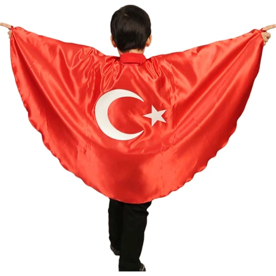 Starax Türk Bayrak Pelerin Gösteri Kostümü - 23 Nisan Kırmızı Ay Yıldız Bayrak Pelerin Türk Bayrak Pelerin Gösteri Kostümü