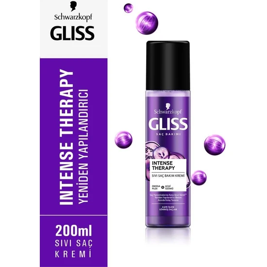 Gliss Intense Therapy Yeniden Yapılandırıcı Sıvı Saç Bakım Kremi - Omega Plex ve Acai Üzümü ile 200ml