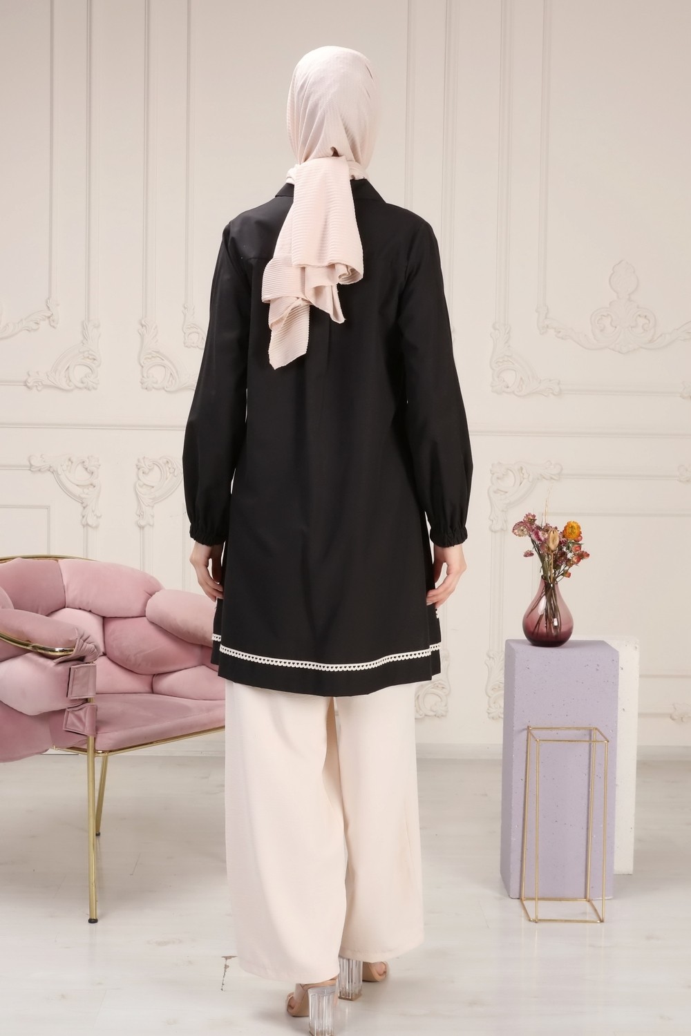 Alisma Moda Alisma Pamuklu Dantel Detaylı Gömlek - Siyah görsel 3
