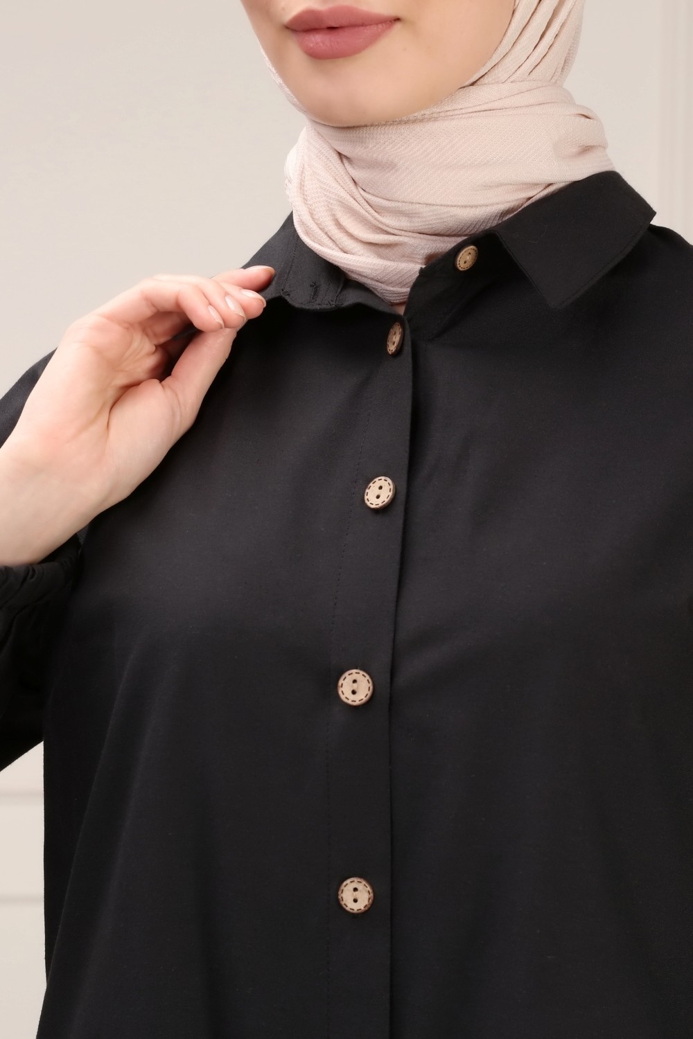 Alisma Moda Alisma Pamuklu Dantel Detaylı Gömlek - Siyah görsel 4