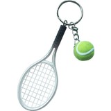 Mini Tenis Raketi W / Top Charm Kolye Çanta Çanta Anahtarlık Anahtarlık Gümüş