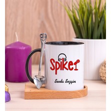 Hediye Dükkanı Kişiye Özel  Spiker Ahşap Altlıklı Kaşıklı Siyah Kupa Bardak