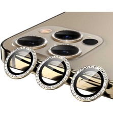 Dolia Apple iPhone 12 Pro Max Cl-06 Renkli Taşlı Tasyüksek Çözünürlük Kamera Lens Koruyucu Gold