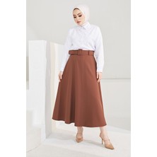 Miostil Kemerli Kloş Etek-Kahve