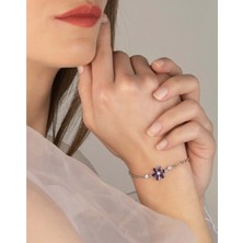 Else Silver 925 Ayar Gümüş Mor Bahar Çiçeği Bileklik