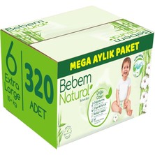 Bebem Bebek Bezi Natural Beden:6 (15+Kg) Ekstra Large 320 Adet Mega Aylık Pk