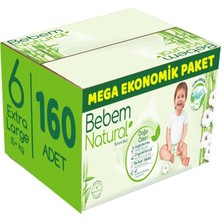 Bebem Bebek Bezi Natural Beden:6 (15+Kg) Ekstra Large 160 Adet Mega Ekonomik Pk