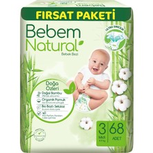 Bebem Bebek Bezi Natural Beden:3 (4-9kg) Midi 136 Adet Ekonomik Fırsat Pk