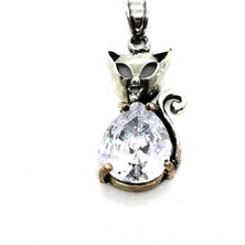 Nisa 925 Ayar Gümüş Zirkon Taşlı Tasarım Kedi Kolye Ucu